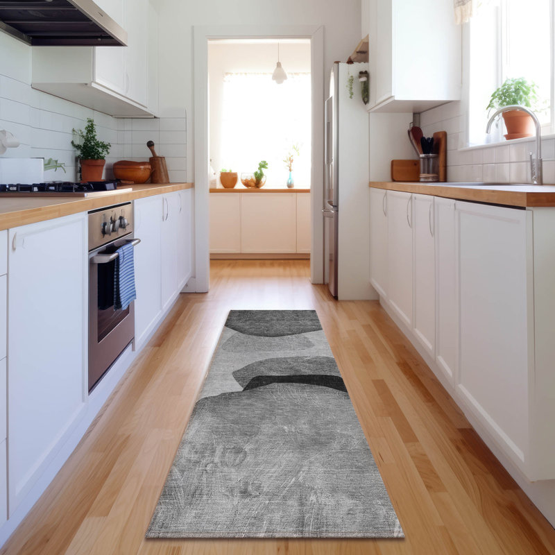 Lavable à la machine de qualité supérieure Cerrito Amf547 - gris, Tapis de couloir 2 pi 3 po x 7 pi 6 po