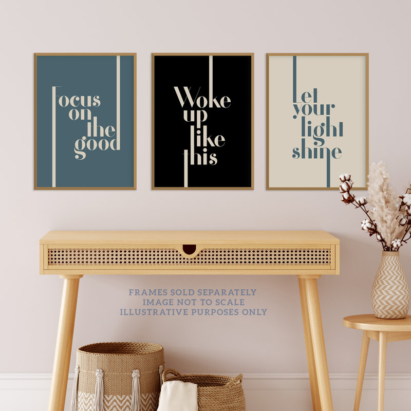 Let Light Shine Woke Up Like This Focus Good Boho Quote Muted - 3 Piece No Frame Print Set, 29.7cm H x 21cm W x 0.4cm D