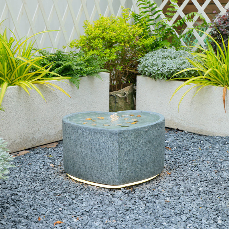 Handcrafted Floor Fountain with Lights, Grey