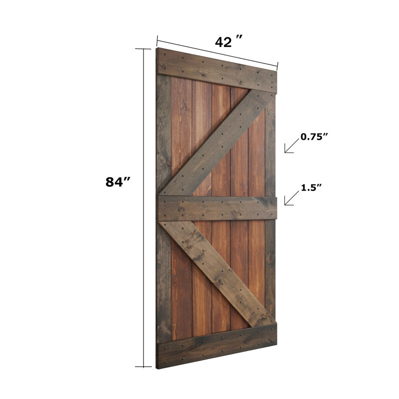 Panelled Wood K Series Double Barn Door with Installation Hardware Kit, 84" x 84", Dark Walnut