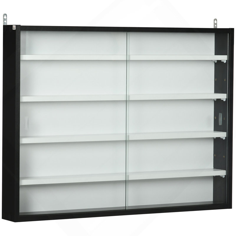 Vitrine à 5 niveaux, vitrine en verre avec 2 portes et tablettes réglables, fixation murale, noir, blanc
