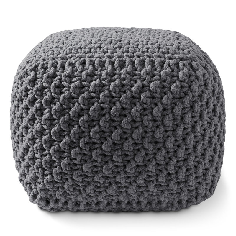 Casafield Square Pouf Ottoman, Cotton Knit Upholstered Footrest - Gray, Gray