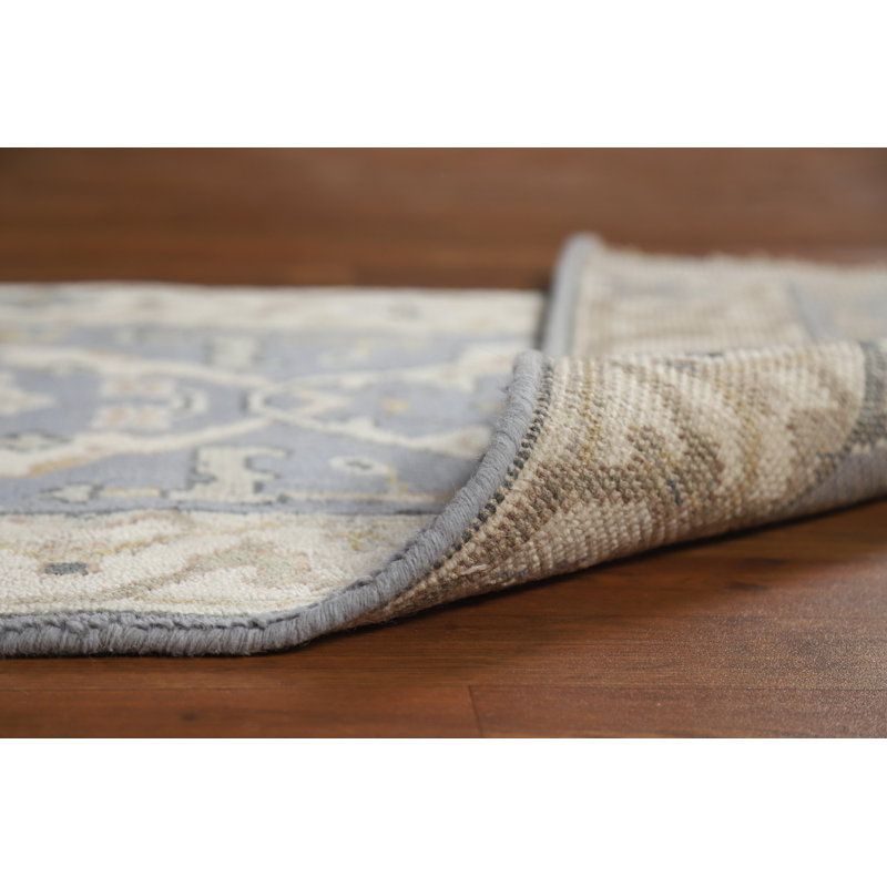 Tapis de couloir bleu indien fait à la main Oushak 3 x 8