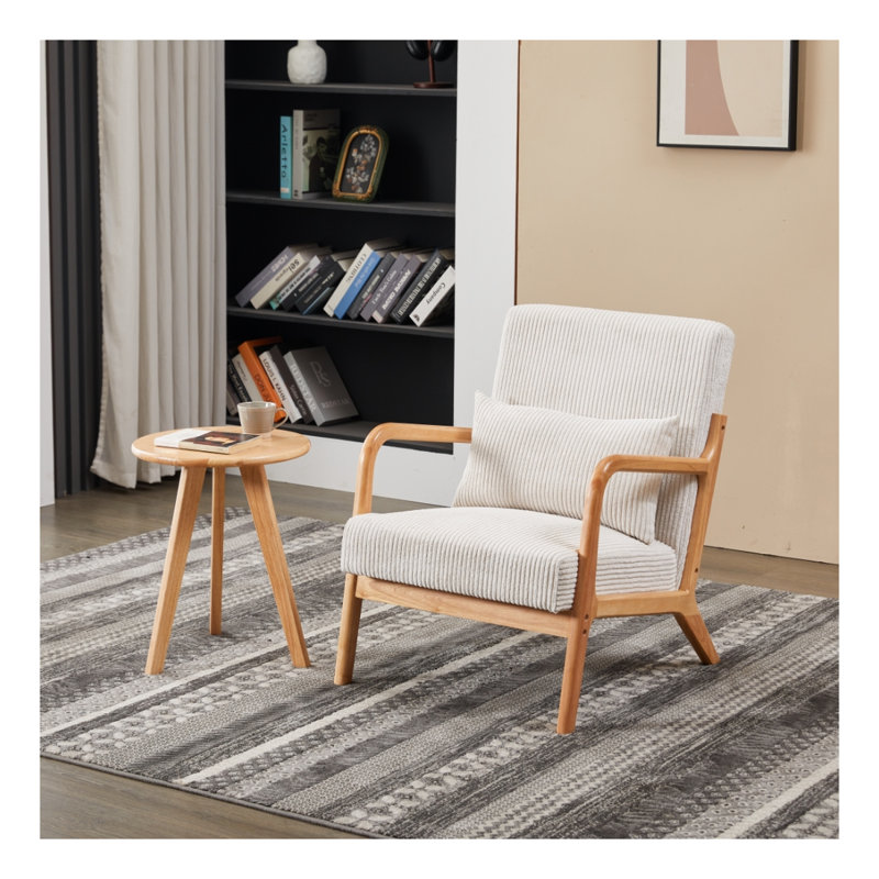 Ensemble de chaise d'appoint et de table basse Mid-Century Modern, Beige / bois naturel