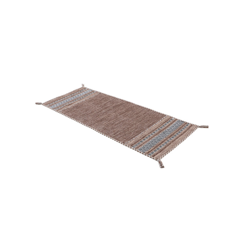 Azizi Striped Hand Woven Cotton Brown Rug, Runner 75 x 240cm