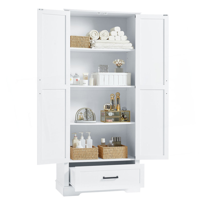 Tall Bathroom Storage Cabinet, Cabinet With Two Doors And One Drawer, Adjustable Shelf