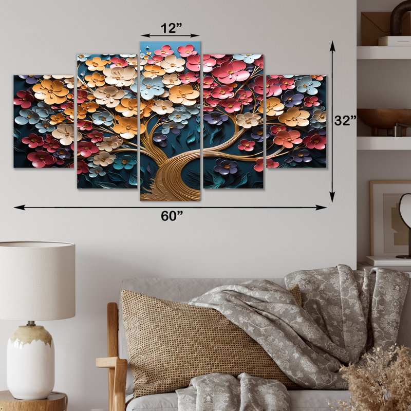  «Multicolor Golden Tree On Blue Tones - Tree Multipanel Wall Art
