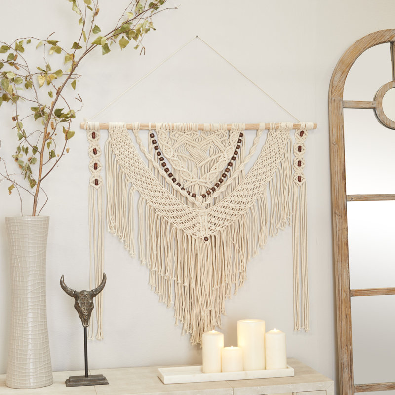 Boho Abstract Wall Decor on Fabric, Cream