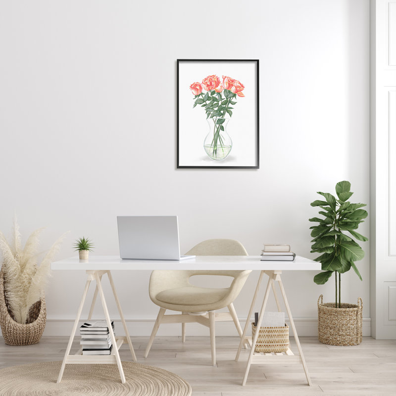 Bouquet de roses roses, Giclée encadrée noir minuit, H 30 po x l 24 po x P 1,5 po