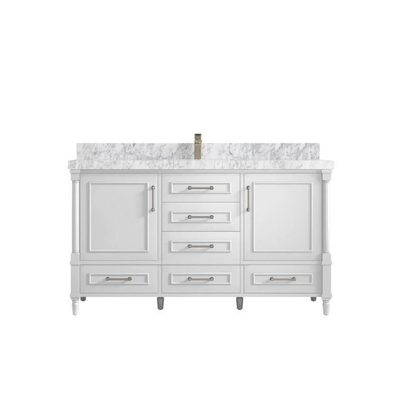 Aberdeen 60'' Single Bathroom Vanity with Quartz Top, Carrara Marble, White
