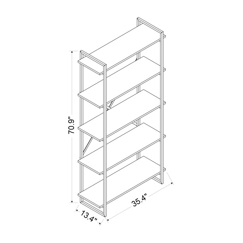 Bibliothèque à 5 niveaux Abordale, Anthracite, (5 tablettes) H 70,9 po x l 35,4 po x P 13,4 po