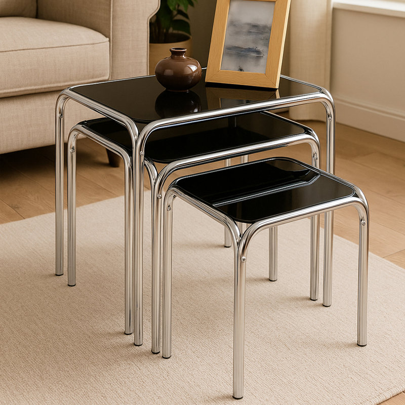Glass Top Nesting Tables, Black