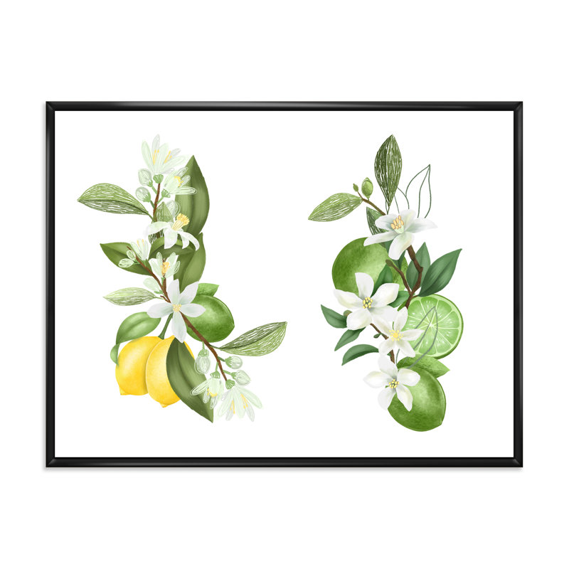 Bouquets de branches de citronnier en fleurs - Impression sur toile, H 30 po x l 40 po x 1,5 po, Cadre flottant noir