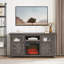 Meuble télé Style avec foyer et découpes pour câbles, gris, l 59,27 po x P 15,12 po, H 31,7 po, pour téléviseurs de 65 po