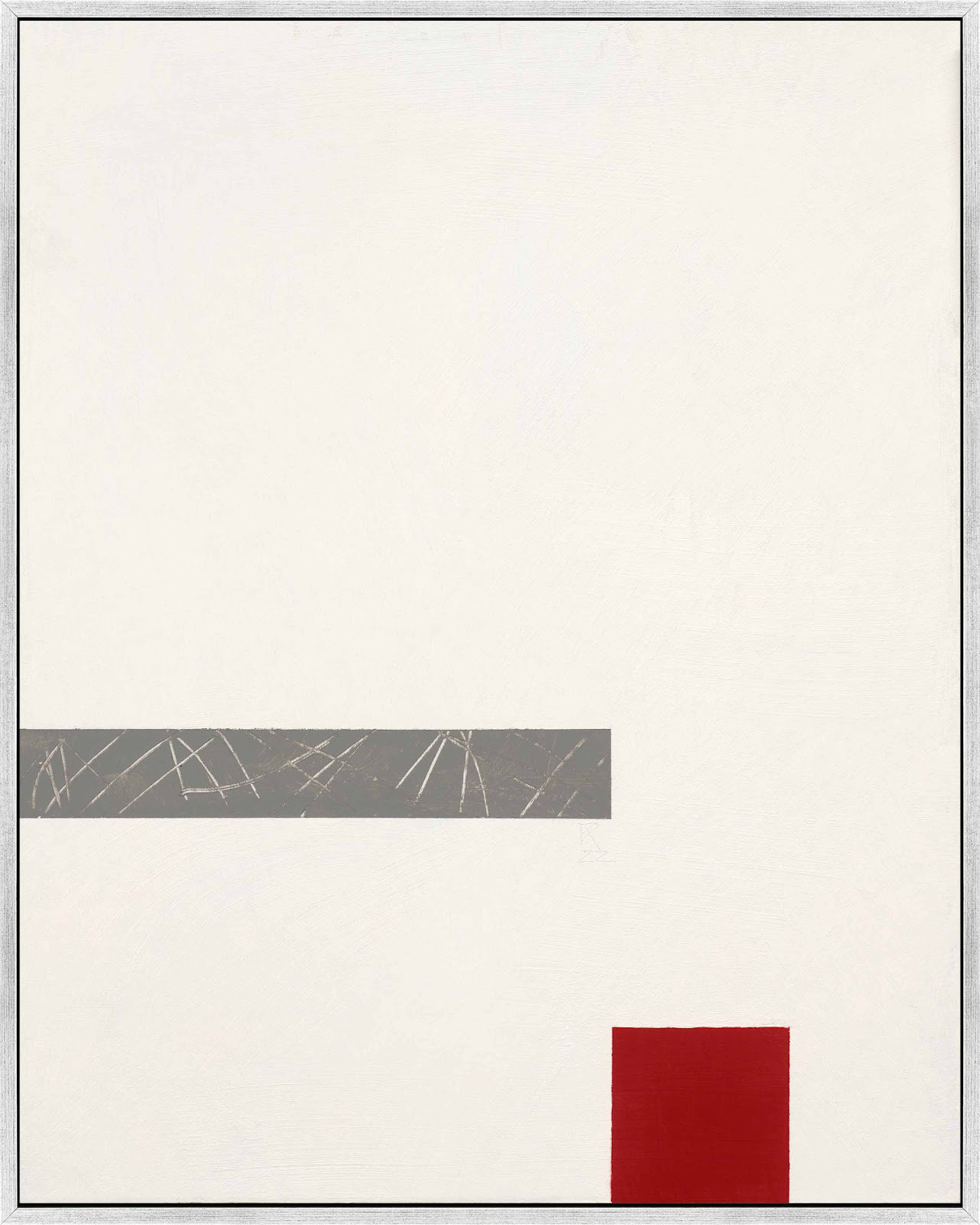 Tempo With Red 3 by Robert Kamnatnik, Silver Framed Canvas, 25" H x 20" W x 1.38" D