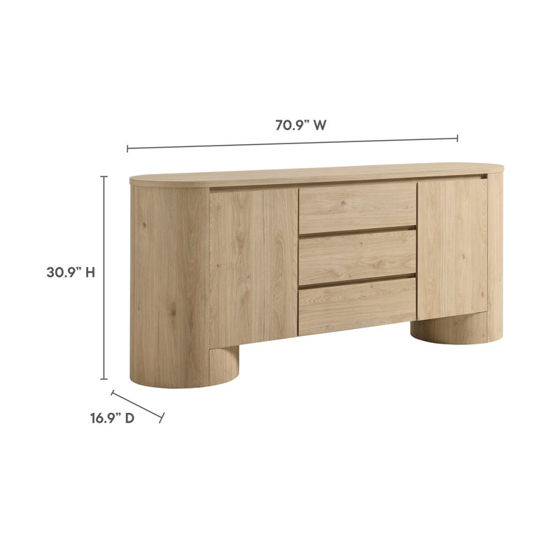Duval 71" Rounded Sideboard Storage Cabinet, Hickory Frost