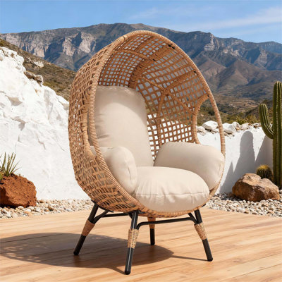 Élégant fauteuil à œufs suspendu à dossier arqué avec coussin de 8 pouces, capacité de 400 lb pour une utilisation intérieure et extérieure