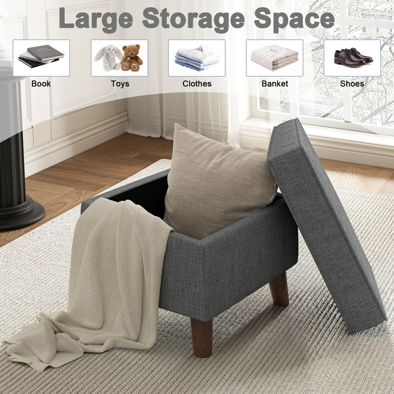  18.5" W Upholstered Linen Ottomans for Living Room,Bedroom,Storage Footstools Seating, Gray