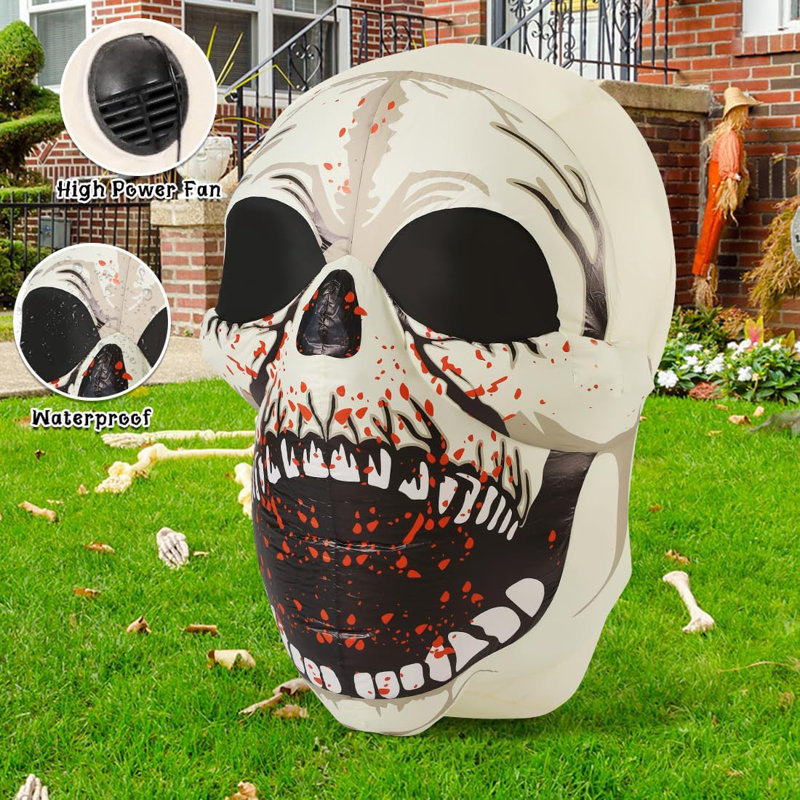 Halloween Inflatable 4 Ft Scary Halloween Inflatables Skull Outdoor Decorations Colorful Dimming Skull With Built-in Magic Leds