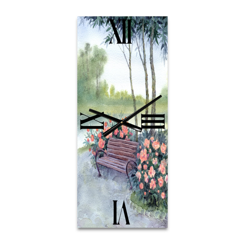 Horloge murale Bench in Park by the Pions Bushes, Grand