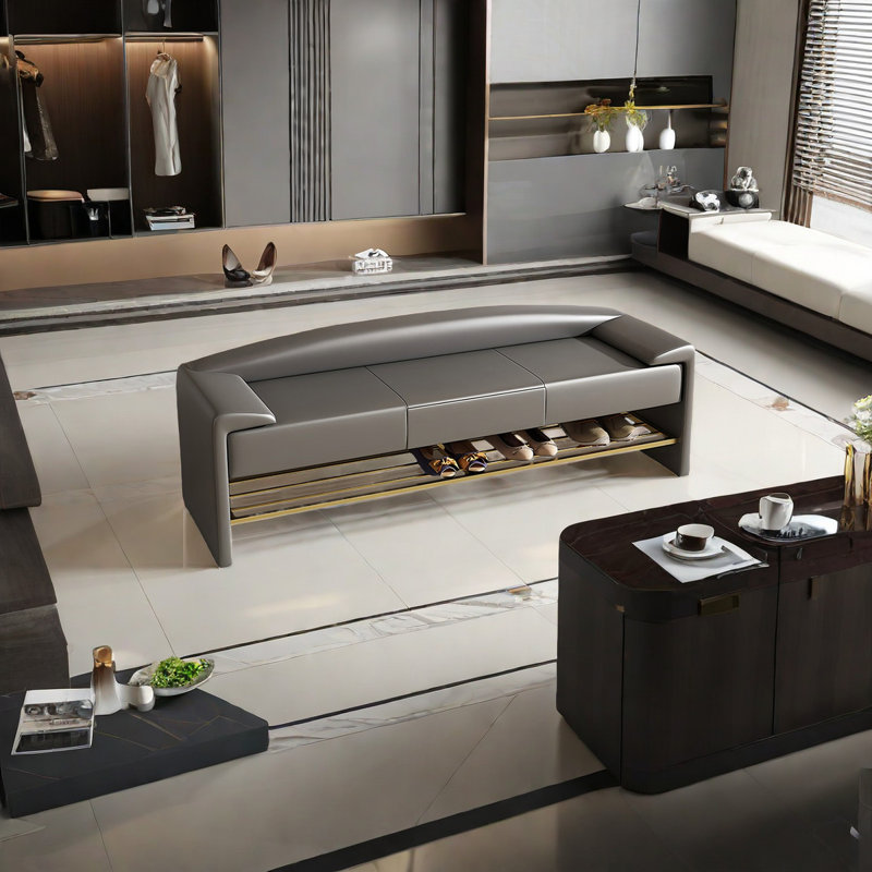 Banc de fin de lit Elegant Light Luxury, H 21,25 po x l 55,11 po x P 17,71 po, Gris foncé