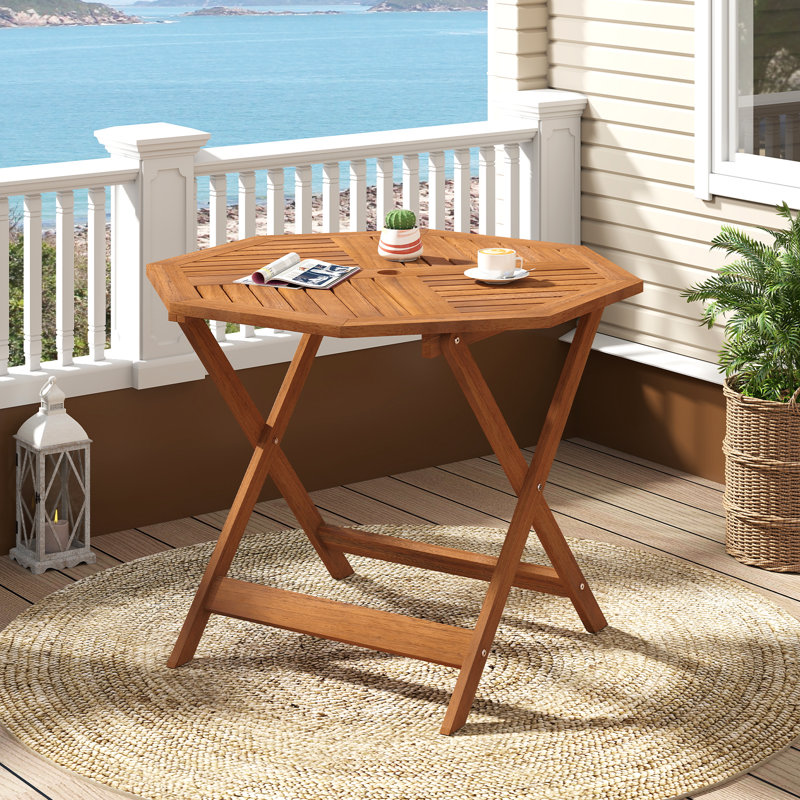 2 pièces Table de salle à manger de patio en bois massif 35,5 po avec trou de parasol 1,97 po