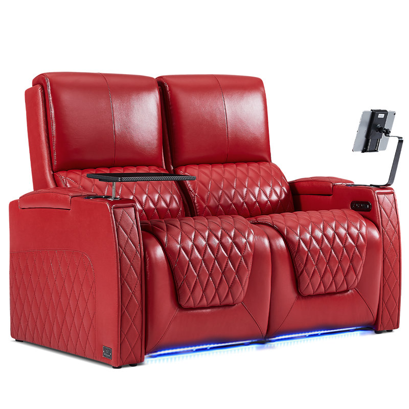 Haiylee Zero Gravity Home Theater Seating Top Grain Leather Recliner Sofa Power Headrest Footrest, Red Genuine Leather