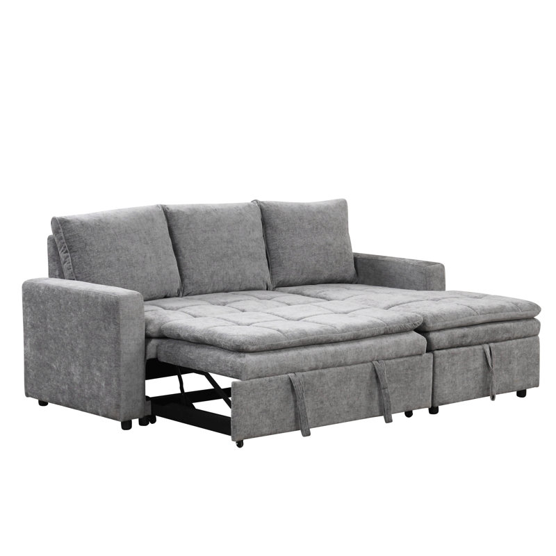 Upholstered Sectional Sofa Bed With Storage Space, Gray Polyester