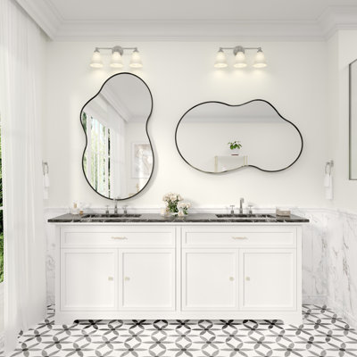 Asymmetrical Tempered Glass and metal Alloy Framed French Cleat Mounted Wall Decor Bathroom Vanity Mirror