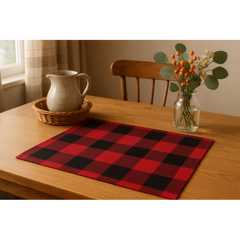 Naqeeb Cotton Plaid Rectangle Placemat, Black/Red