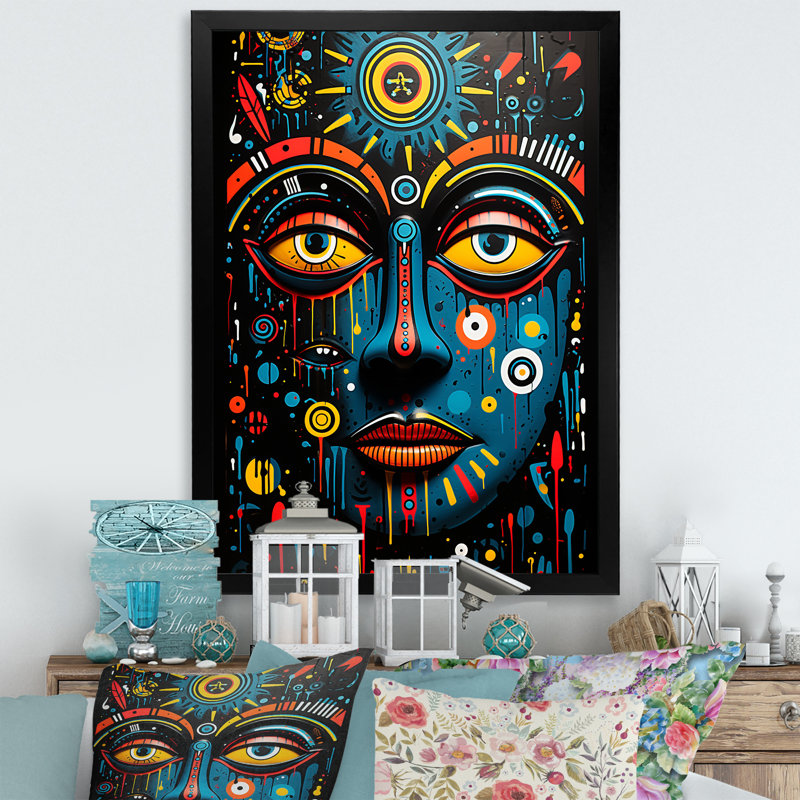 Art africain Ndebele, H 20 po x l 12 po x P 1 po, Cadre simple noir