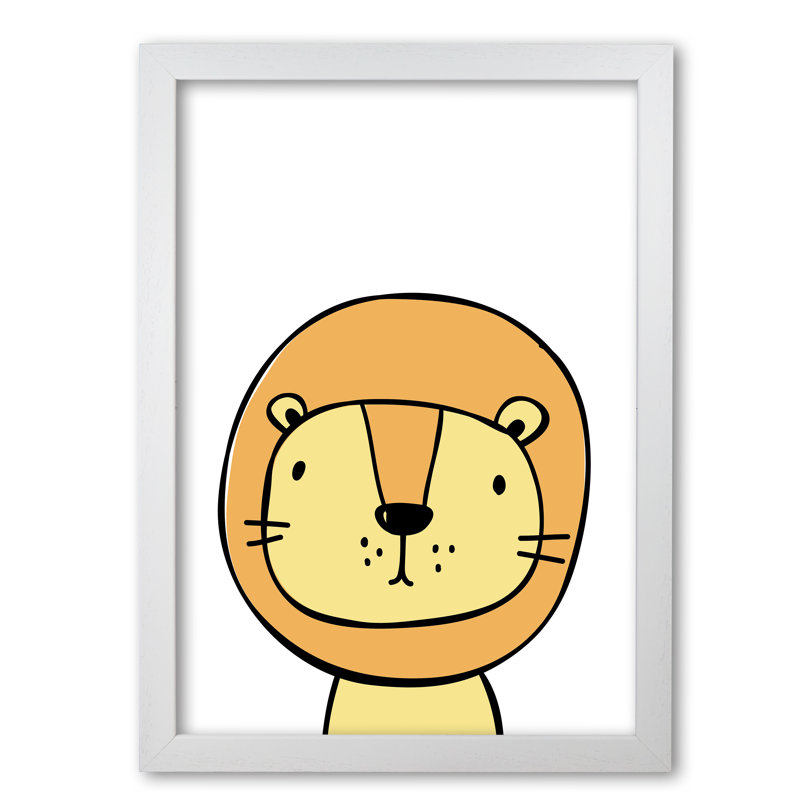 Scandi Lion - Painting, 30 cm H x 21 cm W x 5 cm D, White Grain Frame