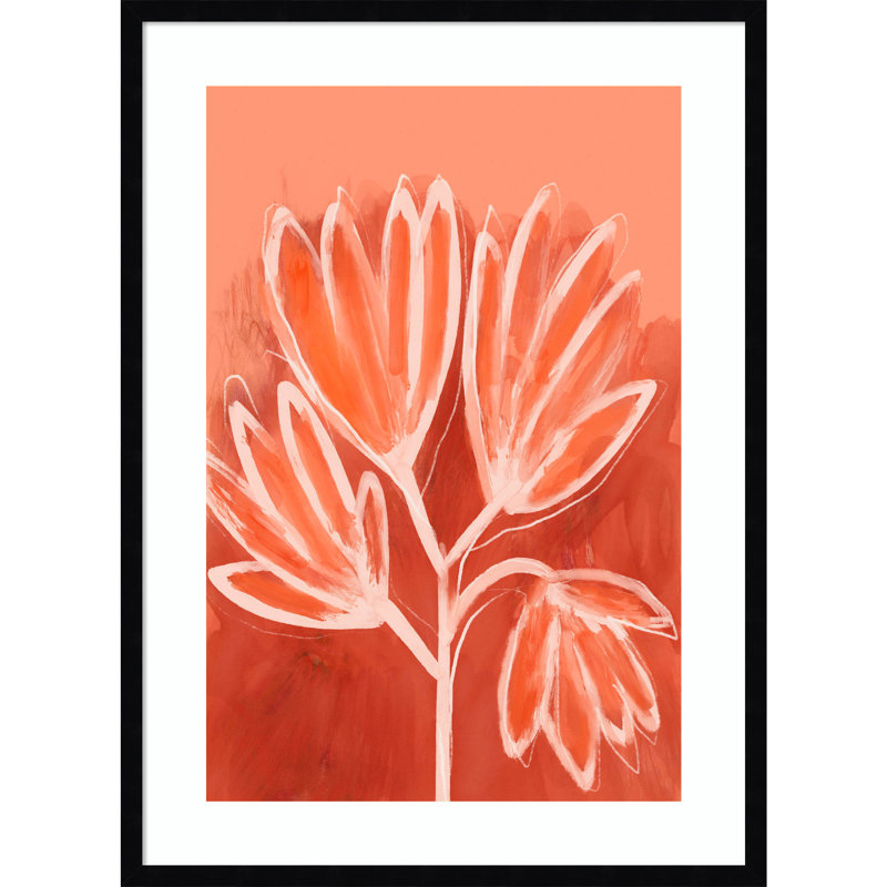 «Galya Peachy Flowers» par Treechild, impression sur bois encadrée, Noir, H 33 po x l 24 po
