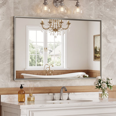 Bathroom Vanity Mirror with Beveled Edge, Tempered Glass Wall Mirror with Rust-Resistant Aluminum Frame for Over Sink, Bedroom, Entryway