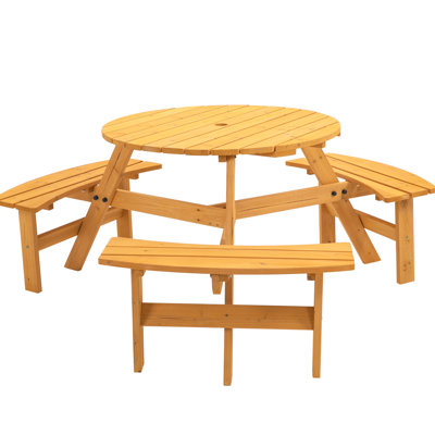 Patio, cour arrière, table de pique-nique de jardin pour 6 personnes - en bois avec plateau de table, capacité de 1720 lb, bancs d'extérieur 6 en 3 Natural Charisma, -