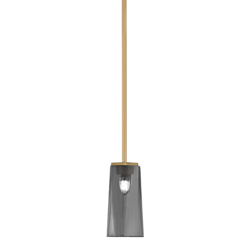 Mini suspension Arignote Stem présentée en finition graphite avec verre fumé bullé de 12,7 cm de largeur x 25,4 cm de hauteur