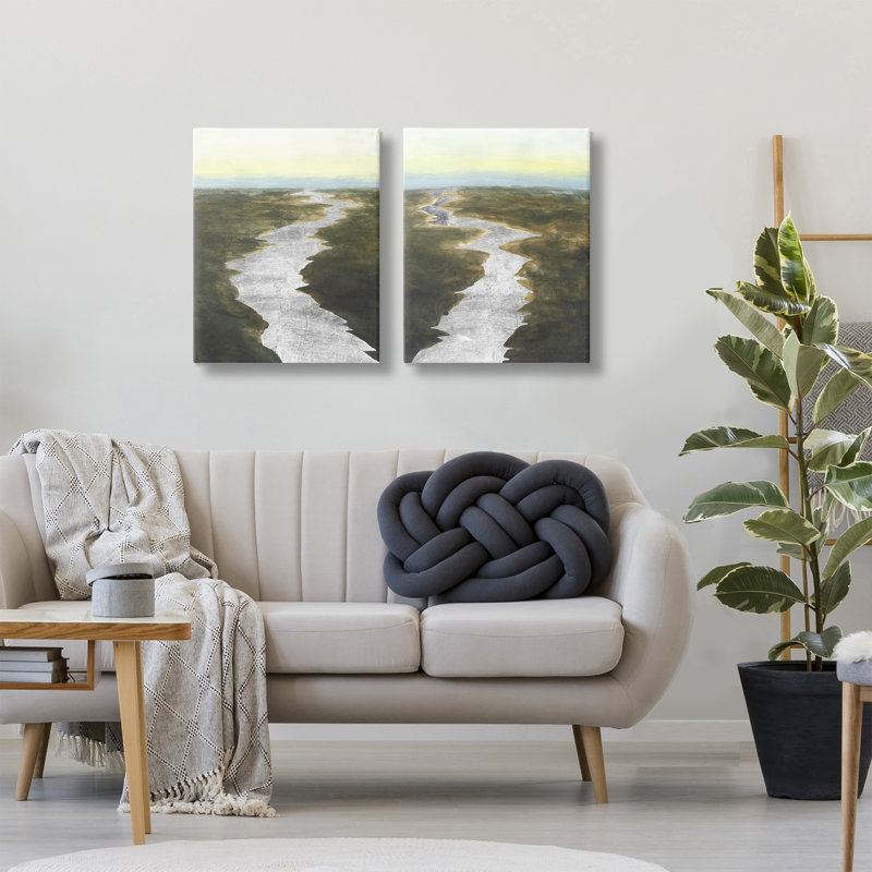 «Silver River Meadow Landscape», ensemble d'art mural sur toile, par Michael Willett, H 16 po x l 40 po