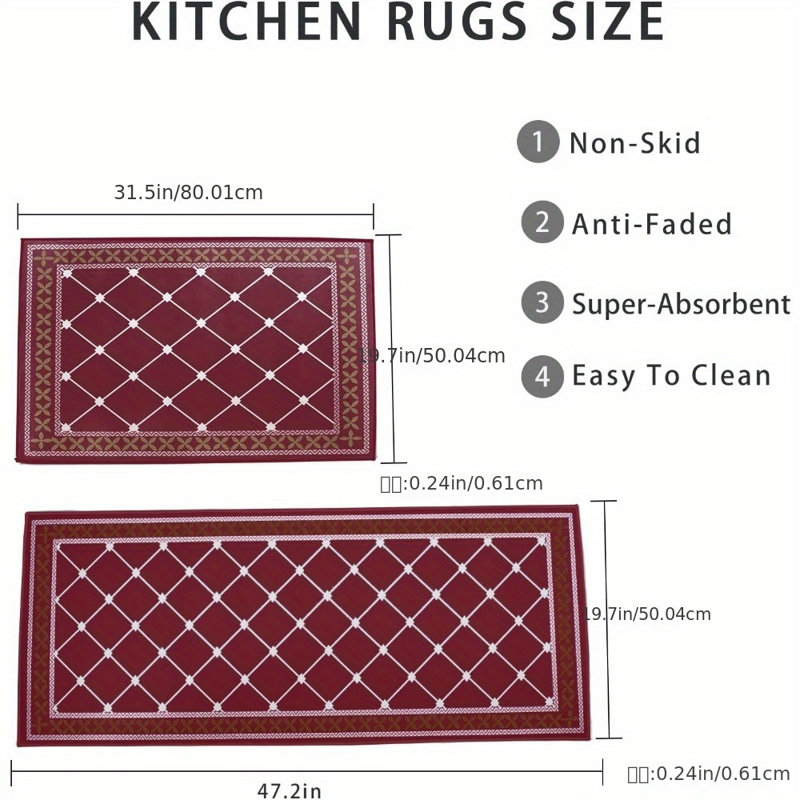 Tapis de cuisine 19,7 x 31,5 po + tapis de cuisine en polyester 2 pièces 19,7 x 47,2 po antidérapant