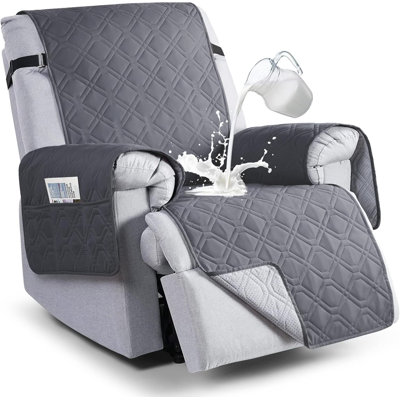 100% waterproof lounge chair cover, anti-slip dog chair cover, furniture protection cover, washable chair cover with pockets, elastic band suitable for pets and dogs (dark gray, 23.6 inches)