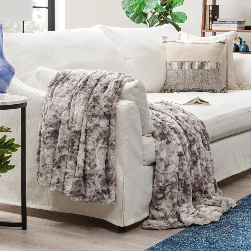 Couverture surdimensionnée en fausse fourrure de loup double face, Grand lit, Gris