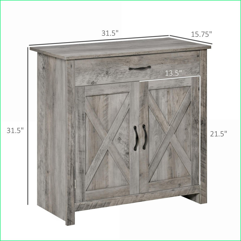 Sideboard Buffet Cabinet | Farmhouse Barn Door 32” Gray Wash | Storage &amp; Adjustable Shelf | MDF, Particleboard