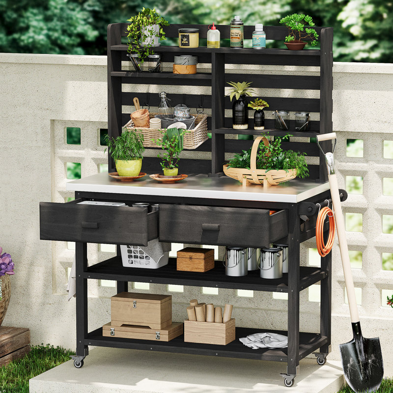 Table de rempotage d'extérieur 64,9 "H avec roues verrouillables, Gris foncé
