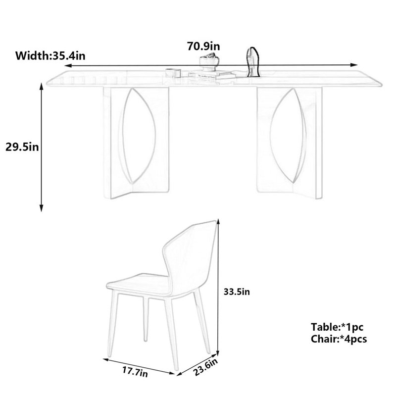 Table de salle à manger Modern, H 29,5 po x L 70,9 po x l 35,4 po