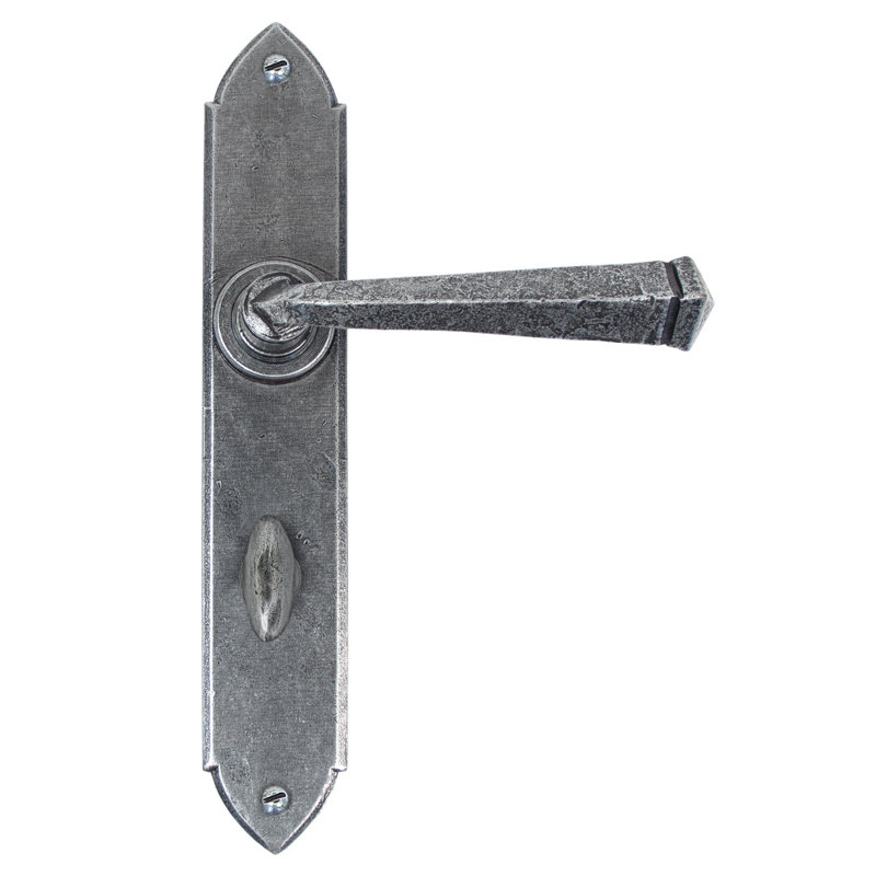 Gothic Bathroom Door Handle, Pewter Patina