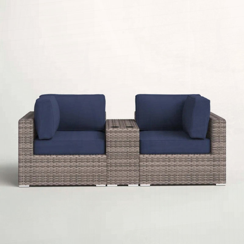 Ensemble de conversation en osier pour 2 personnes avec table basse - entièrement assemblé