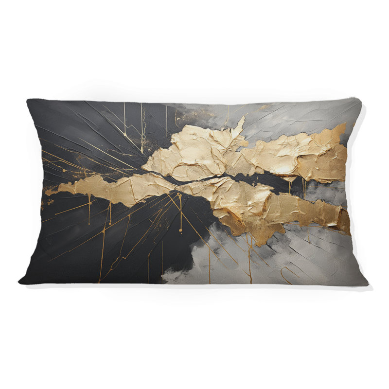 Coussin décoratif noir et or abstrait I, Rectangle H 12 po x l 20 po