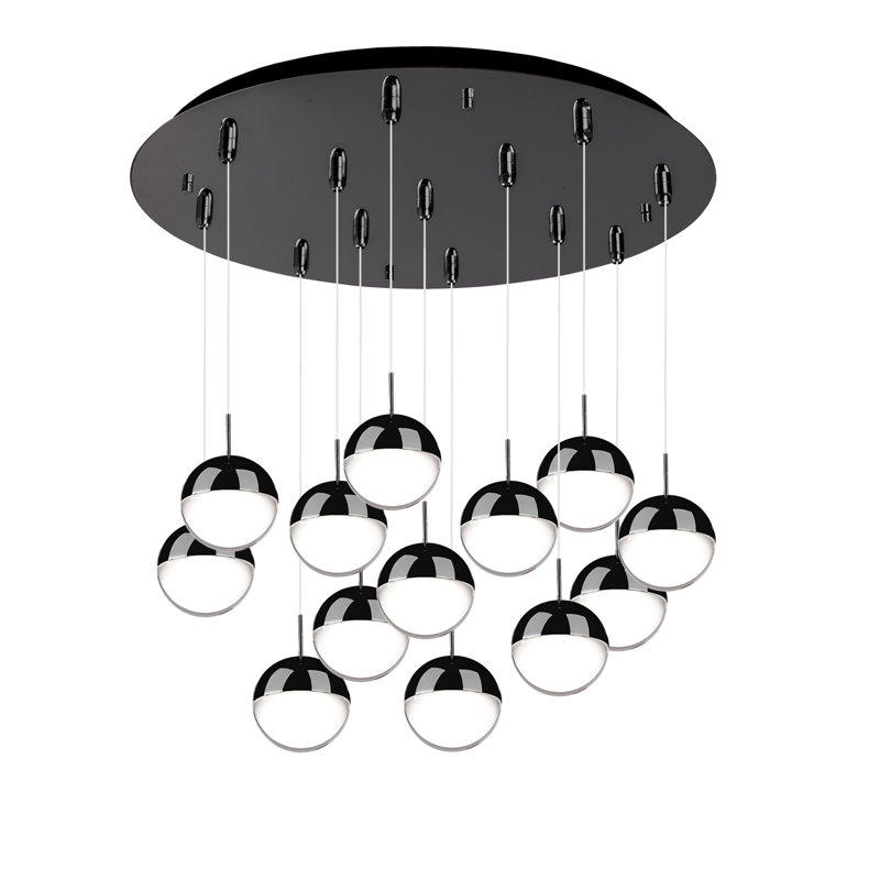 Pluto LED Pendant, 13 Lights, 108 W, Black Chrome
