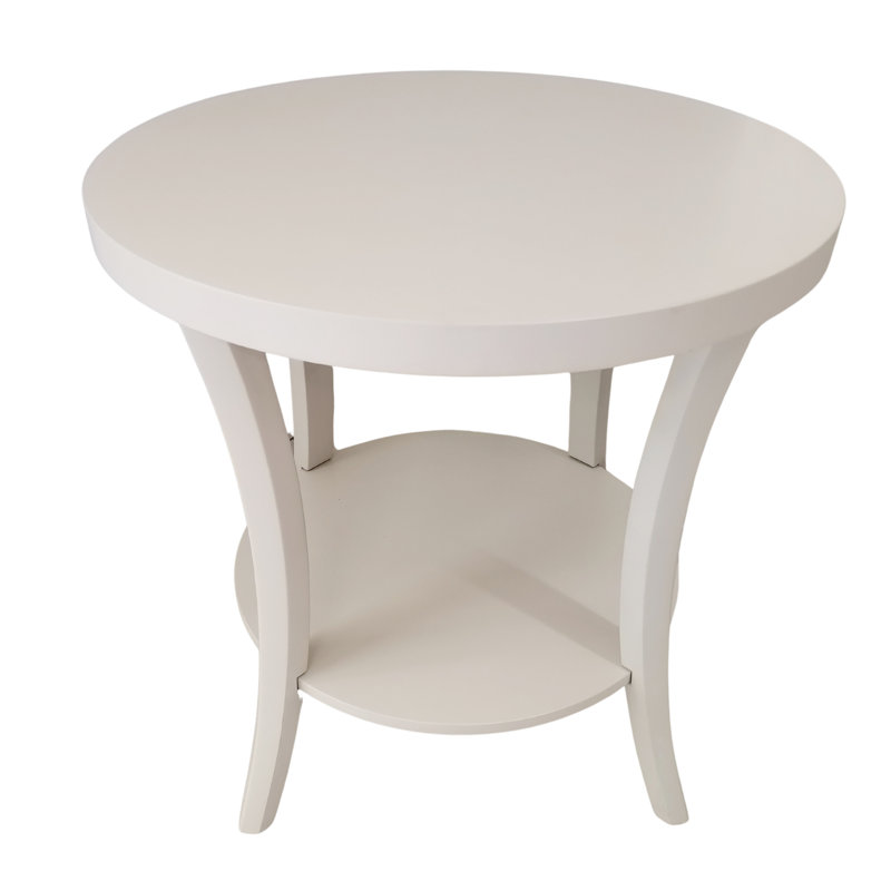Perth Round Wood End Table with Open Storage Shelf, Ivory