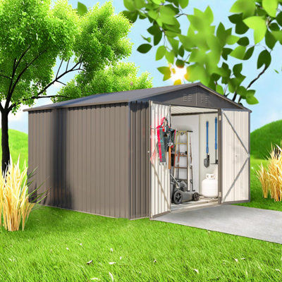 10X8 FT Outdoor All Weather Metal Storage Shed with Lockable Double Doors