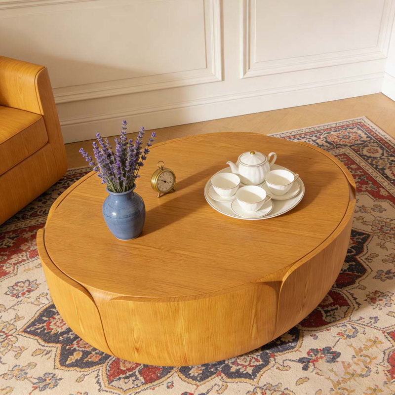 Table basse d'intérieur ronde 35,63 ", table basse centrale à grain de bois moderne, robuste MGO (oxyde de magnésium) imperméable, table sans assemblage pour patio, jardin, cour arrière, salon